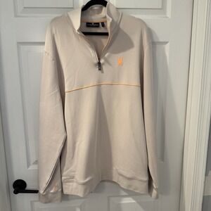 Pyscho Bunny Pullover Men Sz XXL Tan Orange Quarter Zip Long Sleeve Stretch